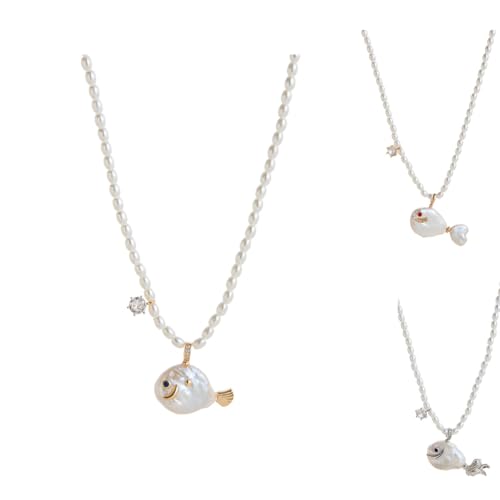 Generisch Cute Pearl Fish Zircon Pendant Necklace for Women, Natural Pearl Beach Ocean Jewelry Gift, Summer Fish Charm Choker for Anniversary Birthday Gift for Her (B) von Generisch
