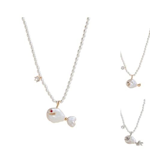 Generisch Cute Pearl Fish Zircon Pendant Necklace for Women, Natural Pearl Beach Ocean Jewelry Gift, Summer Fish Charm Choker for Anniversary Birthday Gift for Her (C) von Generisch