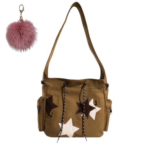 Generisch Cute Star Pattern Messenger Bag, Vintage Canvas Drawstring Shoulder Bag, Large Capacity Lightweight Tote Bags for Women von Generisch
