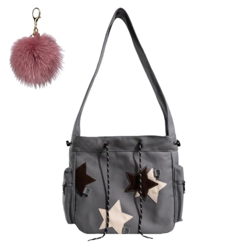 Generisch Cute Star Pattern Messenger Bag, Vintage Canvas Drawstring Shoulder Bag, Large Capacity Lightweight Tote Bags for Women von Generisch