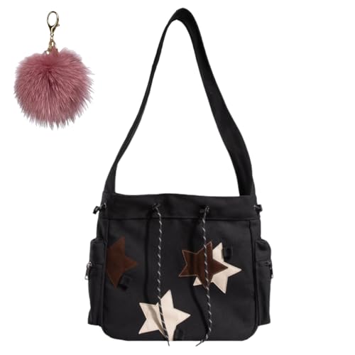 Generisch Cute Star Pattern Messenger Bag, Vintage Canvas Drawstring Shoulder Bag, Large Capacity Lightweight Tote Bags for Women von Generisch