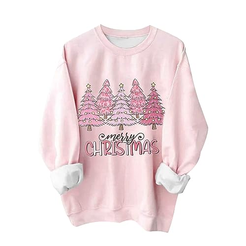 Generisch Cyber Fall Monday Angebote 2023Damen Weihnachtspullover Oberteile süße rosa Sweatshirts Weihnachtsmann Weihnachtsbaum Grafik Shirts lockere lässige Langarmpullover von Generisch