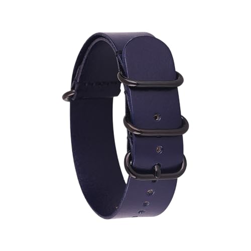 Generisch DSHDFJ 14mm 16mm 18mm 20mm 22mm 24mm Leder Uhrenarmband Männer Frauen Silber Schwarz Ring Schnalle Handgelenk Armband Band Zubehör(Navy blue B,16mm) von Generisch