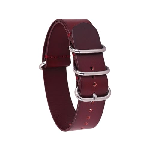 Generisch DSHDFJ 14mm 16mm 18mm 20mm 22mm 24mm Leder Uhrenarmband Männer Frauen Silber Schwarz Ring Schnalle Handgelenk Armband Band Zubehör(Wine red S,16mm) von Generisch
