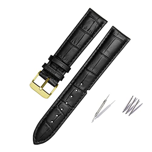 Generisch DSHDFJ 18/19/20/21/22 23/24 Mm Braunes Schwarzes Echtleder-Armband, Kompatibel Mit Hamilton Herren-Damen-Armband Mit Dornschließe(Black-Black-Gold,14mm) von Generisch