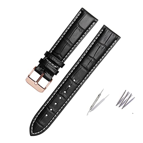 Generisch DSHDFJ 18/19/20/21/22 23/24 Mm Braunes Schwarzes Echtleder-Armband, Kompatibel Mit Hamilton Herren-Damen-Armband Mit Dornschließe(Black-White-Rose,22mm) von Generisch