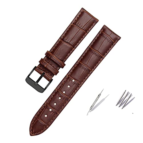 Generisch DSHDFJ 18/19/20/21/22 23/24 Mm Braunes Schwarzes Echtleder-Armband, Kompatibel Mit Hamilton Herren-Damen-Armband Mit Dornschließe(Brown-Brown-Black,19mm) von Generisch