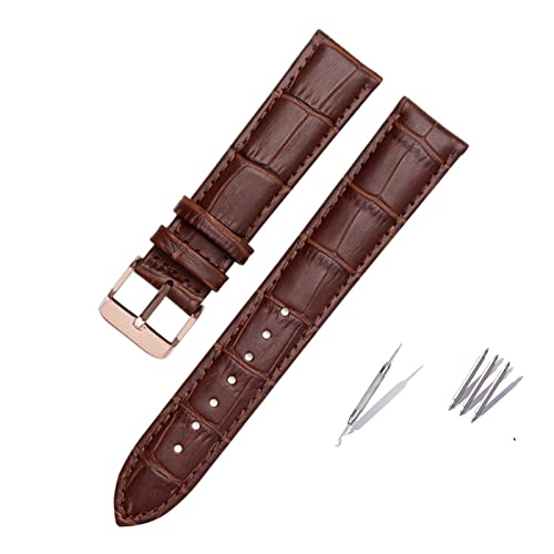 Generisch DSHDFJ 18/19/20/21/22 23/24 Mm Braunes Schwarzes Echtleder-Armband, Kompatibel Mit Hamilton Herren-Damen-Armband Mit Dornschließe(Brown-Brown-rose,14mm) von Generisch