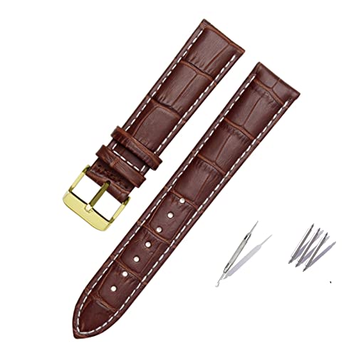 Generisch DSHDFJ 18/19/20/21/22 23/24 Mm Braunes Schwarzes Echtleder-Armband, Kompatibel Mit Hamilton Herren-Damen-Armband Mit Dornschließe(Brown-White-Gold,16mm) von Generisch