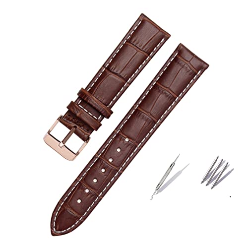 Generisch DSHDFJ 18/19/20/21/22 23/24 Mm Braunes Schwarzes Echtleder-Armband, Kompatibel Mit Hamilton Herren-Damen-Armband Mit Dornschließe(Brown-White-Rose,17mm) von Generisch