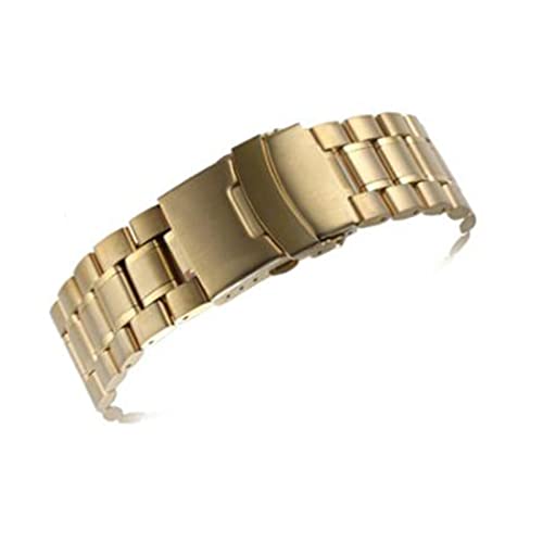 Generisch DSHDFJ 18mm 20mm 22mm 24mm Edelstahl Uhrenarmband Strap Armband Gebogene Enduhrband Doppelschloss Schnalle Ersatz Handgelenk Gürtel(Gold,18mm) von Generisch