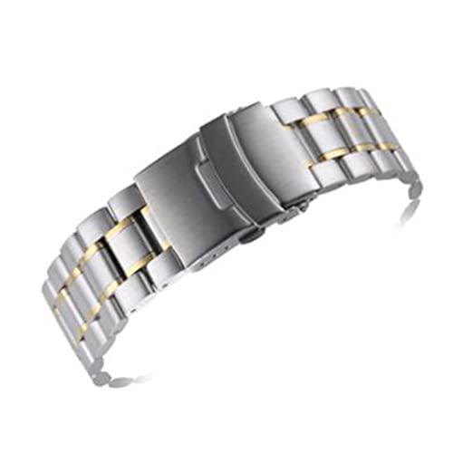 Generisch DSHDFJ 18mm 20mm 22mm 24mm Edelstahl Uhrenarmband Strap Armband Gebogene Enduhrband Doppelschloss Schnalle Ersatz Handgelenk Gürtel(Silver gold,18mm) von Generisch