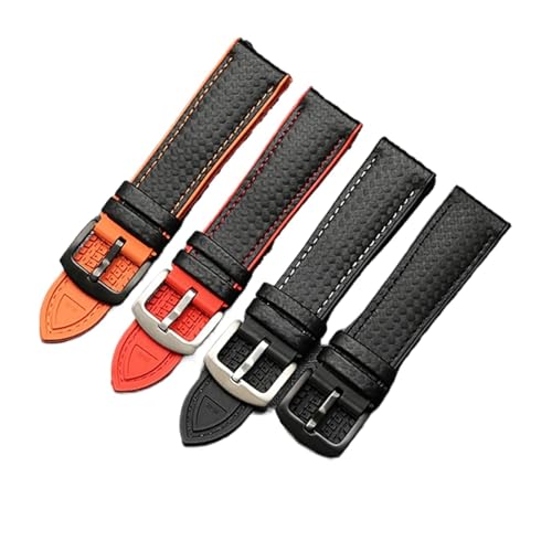 Generisch DSHDFJ 20mm 22mm 24mm Herrenuhrband Kohlefaseruhrarmband mit Nähten + Silikonfutter Edelstahl-Verschluss-Armband(Orange Stitched,22MM_SILVER PIN BUCKLE) von Generisch