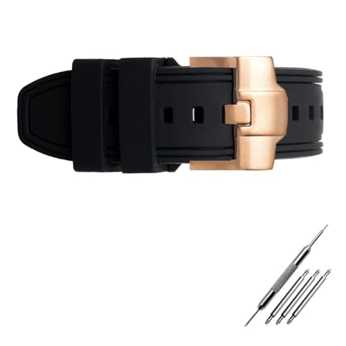 Generisch DSHDFJ Das biegsame Gummi-Silikonband ist kompatibel mit 23 mm 24 mm(Black-Rose Buckle) von Generisch