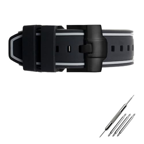 Generisch DSHDFJ Das biegsame Gummi-Silikonband ist kompatibel mit 23 mm 24 mm(Black grey-Black) von Generisch