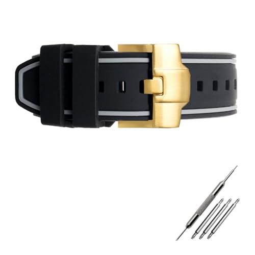 Generisch DSHDFJ Das biegsame Gummi-Silikonband ist kompatibel mit 23 mm 24 mm(Black grey-Gold) von Generisch