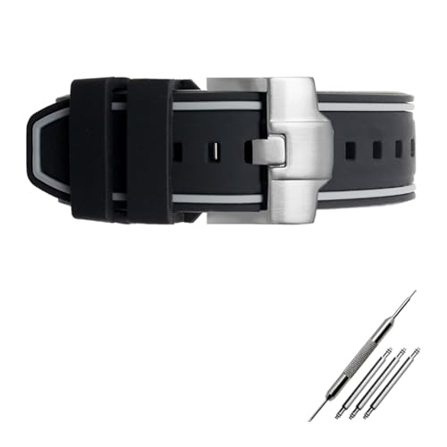 Generisch DSHDFJ Das biegsame Gummi-Silikonband ist kompatibel mit 23 mm 24 mm(Black grey-Silvery) von Generisch
