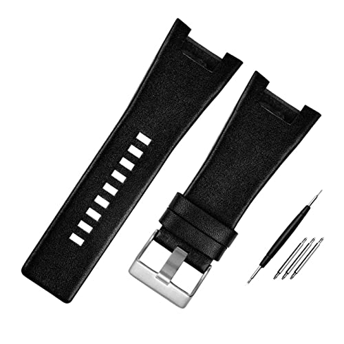 Generisch DSHDFJ Echtes Lederarmband kompatibel mit Dieseluhrarmband Kerbe-Uhr-Band kompatibel mit DZ1216 DZ1273 DZ4246 DZ4247 DZ287 3 2mm Herrenarmband.(Plain Black silver) von Generisch
