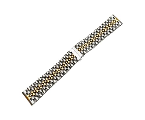 Generisch DSHDFJ Edelstahl Uhrenarmband 12mm 14mm 16mm 18mm 19mm 20mm 22mm 23mm 24mm Breite Uhren Gurt Metall Armband Ersatz Armband(Silver gold,22mm) von Generisch
