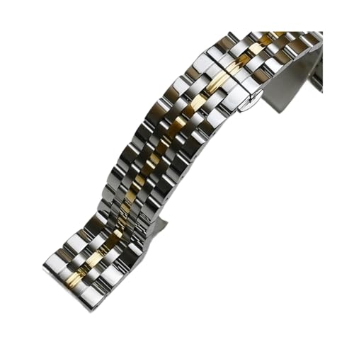 Generisch DSHDFJ Edelstahl Uhrenarmband Armband 14mm 16mm 18mm 19mm 20mm 21mm Frauen Männer Massivmetall gebürstet Uhr Banduhr Zubehör(Silver gold,19mm) von Generisch