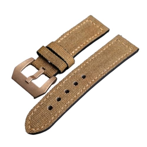 Generisch DSHDFJ Leinwand-Lederband, 20 22 2 4mm Geeignet kompatibel mit bronze uhr kupferuhr männer armband, passend mit demkompatibel mit PAM111 411. Herren Leather BR(Khaki Bronze Buckle,26mm) von Generisch