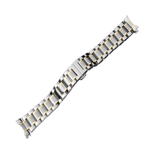 Generisch DSHDFJ Uhrenarmband 12 14 15 16 17 18 19 20 21mm 22mm 23mm 24mm Edelstahl uhrarmband gekrümmt Ende Schmetterling Schnalle Strap Armband(Silver Gold,19mm) von Generisch