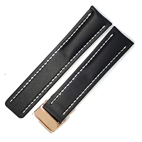 Generisch DSHDFJ Uhrenband Compatible With Breitling Superocean Avenger Navitimer. Echte Echte Leder Männer Watchband Uhr Zubehör Uhren Armband Gürtel(Black-Rose Buckle1,20mm With LOGO) von Generisch