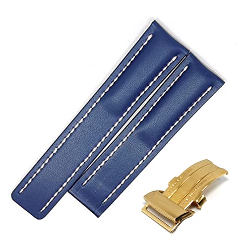 Generisch DSHDFJ Uhrenband Compatible With Breitling Superocean Avenger Navitimer. Echte Echte Leder Männer Watchband Uhr Zubehör Uhren Armband Gürtel(Blue-Gold Buckle1,22mm With LOGO) von Generisch