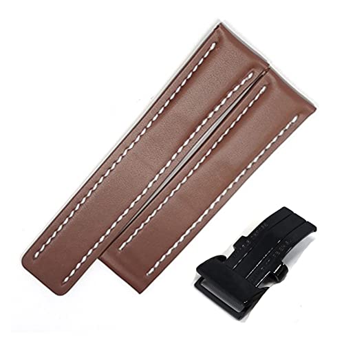 Generisch DSHDFJ Uhrenband Compatible With Breitling Superocean Avenger Navitimer. Echte Echte Leder Männer Watchband Uhr Zubehör Uhren Armband Gürtel(Brown-Black Buckle1,24mm With LOGO) von Generisch