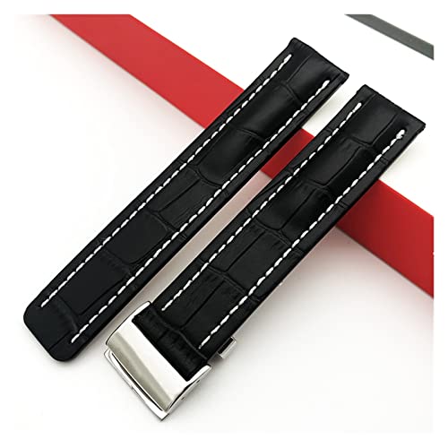 Generisch DSHDFJ Uhrenband Compatible With Breitling Superocean Avenger Navitimer. Echte echte leder männer watchband uhr zubehör uhren armband gürtel(Black-Silver Buckle2,20mm With LOGO) von Generisch