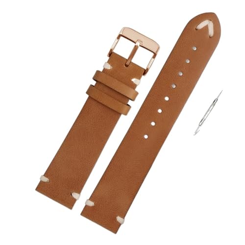 Generisch DSHDFJ Uhrenkörper Kompatibel mit ORIS 65 Replik Leder Uhrenband Tauchserie Kupferring Bronze Krone Retro Uhrenarmband Pin Schnalle 20(Brown-rose gold,18mm) von Generisch
