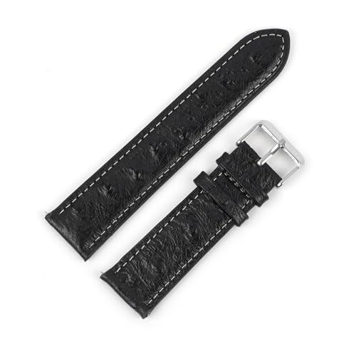 Generisch DSHDFJ Vintage Echtes Leder Armband 18mm 20mm 22mm Straußmuster Schwarz Uhrengurt Gürtel Kompatibel mit Männern ansehen Zubehör(Black-white line,24mm) von Generisch