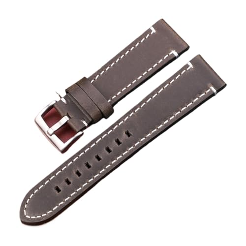 Generisch DSHDFJ Vintage Echtes Leder Armbands 7 Farben Gürtel 18mm 20mm 22mm 24mm Frauen Männer Rindsleder Uhrenarmband Armbanduck Zubehör(Green Silver Clasp,24mm) von Generisch