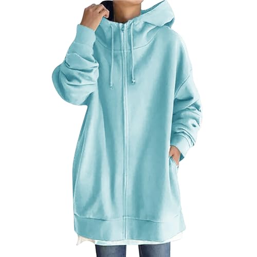 Generisch Damen 2024 Sweatjacke lang mit Kapuze Strickjacke Kapuzenjacke lang Damen Damen wintersjacke lang sweatmantel Strickjacke Damen mit Reissverschluss von Generisch