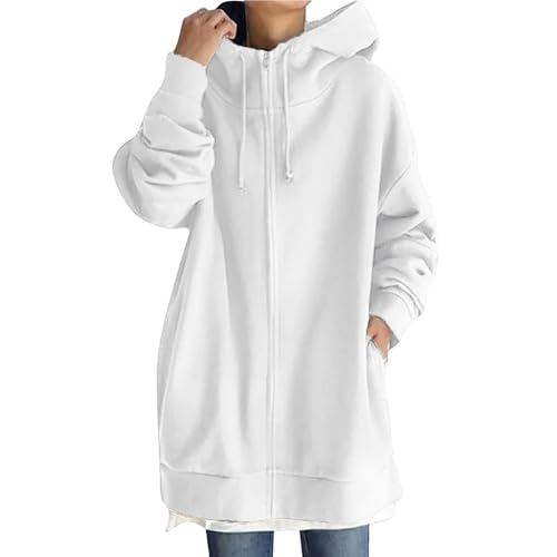 Generisch Damen 2024 Sweatjacke lang mit Kapuze Strickjacke Long Sweatjacke Damen Winterjacke Damen leicht lang hausjacke Damen Sweatjacke Damen extra lang von Generisch