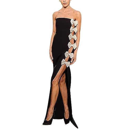 Generisch Damen Abendkleider Lange Vintage Wickelkleid mit Schlitz Ballkleider Festliches Bleistiftkleid Wrap Skims Kleid Elegant Cocktailkleid Ärmellos Hochzeitskleid Partykleid Festlich Maxikleid von Generisch