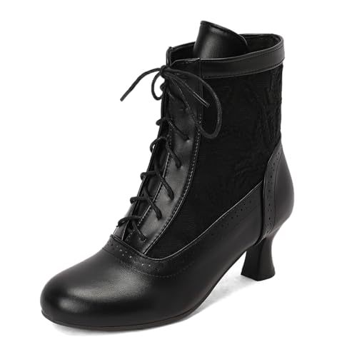 Generisch Damen Ankle Boots für Große Größen Schnüren Dicke Absätze Trendige Western Stiefel Komfortable Stiefel für Alltag besondere Anlässe (Black, 39) von Generisch
