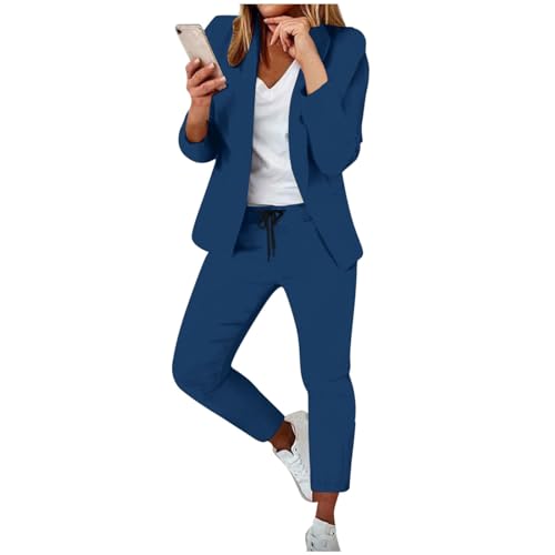 Generisch Damen Anzug Elegant 2 Teilig Hosenanzug Langarm Business Anzug Set Zweiteiler Einfarbig Blazer Hose Slimfit Festlich Damenanzug Lange Hosenanzüge Business Mode Mantel von Generisch