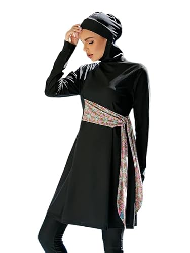 Generisch Damen Badeanzug Muslimischer Anzug Burkini mit Kopftuch Dreiteiliger Strandbrandung Vollständige Abdeckung Größe: M, L,XL. Farbe:Schwarz (as3, Alpha, x_l, Regular, Regular) von Generisch