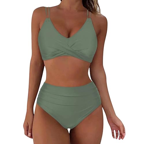 Generisch Damen Badeanzug Rüschen Zweiteilige High Waist Bikini mit Hoher Taille Bademode Volant Bedruckt Badeanzug Bikini Push Up Bikini Damen von Generisch