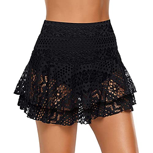 Generisch Damen Badehose Badeshorts Strand Kurze Shorts Wassersport Schnell Trocknend Sommer Hollow Spitze Schwimmhose(Schwarz, M) von Generisch