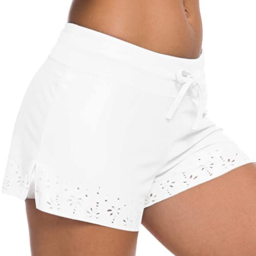 Generisch Damen Badehose - Bikini Mit Shorts Badeshorts Weiblich Bikinihose Schwarz Badeanzug Mädchen Shorts Durchbrochenes Design Sommer Strand Wassersport Mittlere Waist (White, S) von Generisch