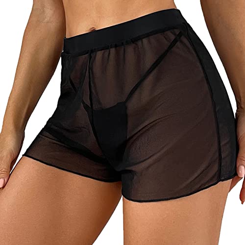 Generisch Damen Badeshorts Bikinihose Spitze durchsichtig Netzstoff Wassersport Shorts hohe Taille durchsichtige Wickelshorts Schnell Bauchweg Strand-Cover-Up-Shorts Schnell Trocknendes Badeanzug von Generisch