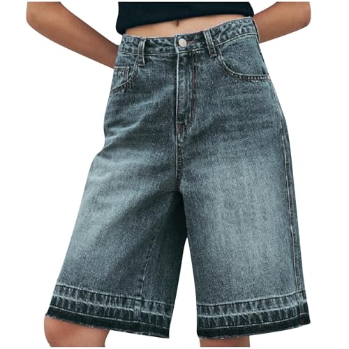 Generisch Damen Baggy Denim Bermuda Shorts Y2k Vintage Straight Leg Lässige knielange Jeans Jorts mit Taschen Mid-Low Waist Y2K Sommer Heiße Kurze Hosen von Generisch