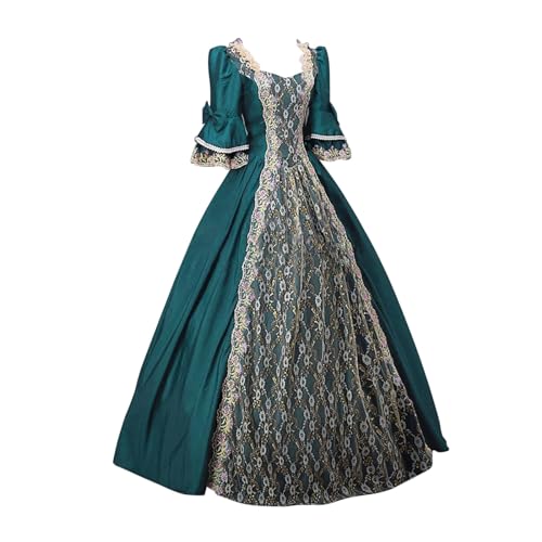 Generisch Damen Ballkleid Damen Mittelalter Kleid Retro Trompetenärmel Schleife Knielang Kostüm Prinzessin Kleider Vintage Gothic Renaissance Viktorianisches Kleidung Mittelalter Retro Cosplay Kostüm von Generisch