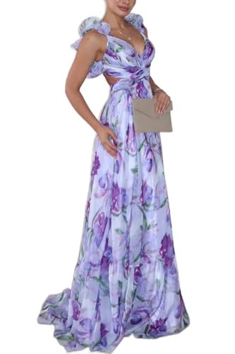 Generisch Damen Ballkleid aus Tüll mit Rüschen und Spaghettiträgern rückenfrei Empire Taille Bindegürtel von Generisch