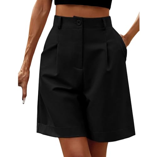 Damen Bermuda Shorts Lässige Elastische Taille Breites Bein Short Knielänge Sommer Shorts mit Taschen Hohe Taille Einfarbig Freizeit Short,Hose Damen Sommer Damen Bermuda Shorts Lässige Elastische Taille Breites Bein Short Knielänge Sommer Shorts mit Taschen Hohe Taille Einfarbig Freizeit Short,Hose Damen Sommer von Generisch