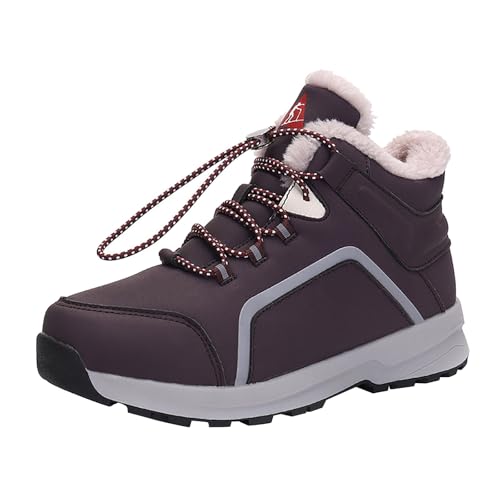 Generisch Damen Biker Boots Winterschuhe Damen Wasserdicht Wanderschuh Warme Schuhe Outdoor Skischuhe Verdickung Ankle Boots Damen Beige Winterschuhe Damen Boots (Purple, 36) von Generisch