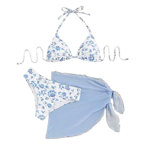 Generisch Damen Bikini Set 3 Teilige Neckholder Triangle Bikini-Set Boho Badeanzug mit Cover Up Rock Swimsuits Hohe Taille Strandanzug Bademode 2025 von Generisch