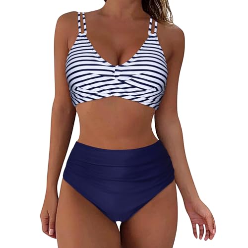 Generisch Damen Bikini Set Rüschen One Shoulder Bikini High Waist Bauchweg Bademode Zweiteiliger Badeanzug Grün Bikini Ohne BräUnungsstreifen Damen Bademode GroßE GrößEn Bikini Damen Set Push Up Blau von Generisch